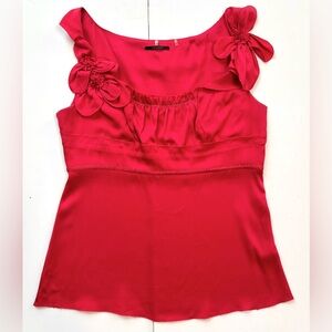 Elie Tahari Silk Baby Doll Dark Pink Flower Embroidered Y2K Coquette Tank Blouse